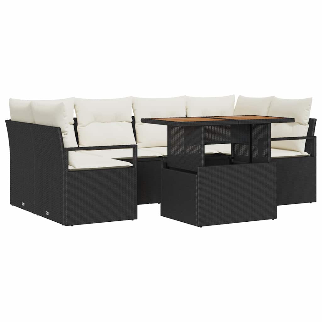 Tuin Sofa Set met kussen 7 pcs Zwart en crème is nu te koop bij PeponiXL, paradijselijk wonen!