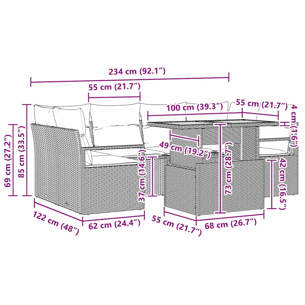 Tuin Sofa Set met kussen 7 pcs Zwart is nu te koop bij PeponiXL, paradijselijk wonen!