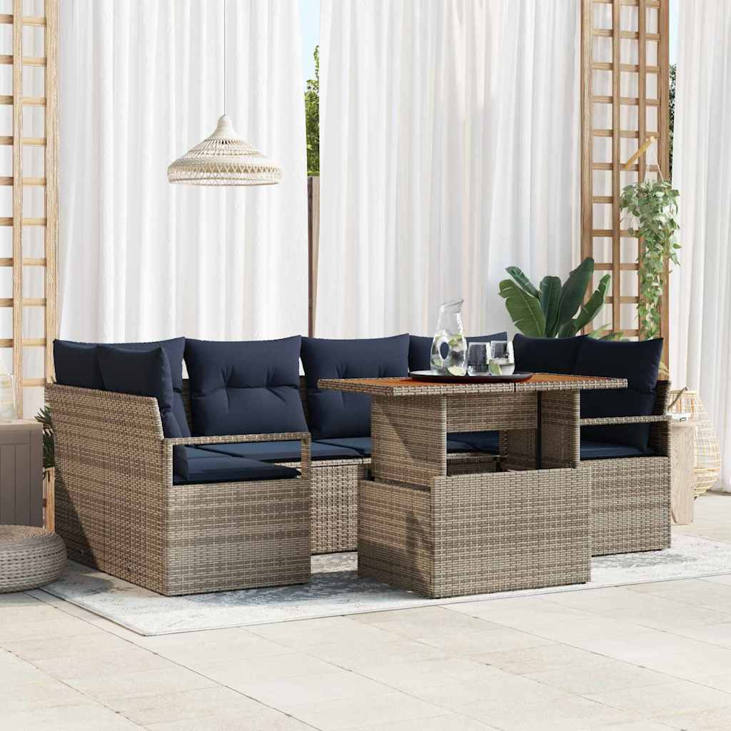 Tuin Sofa Set met kussen 7 pcs grijs en marineblauw is nu te koop bij PeponiXL, paradijselijk wonen!