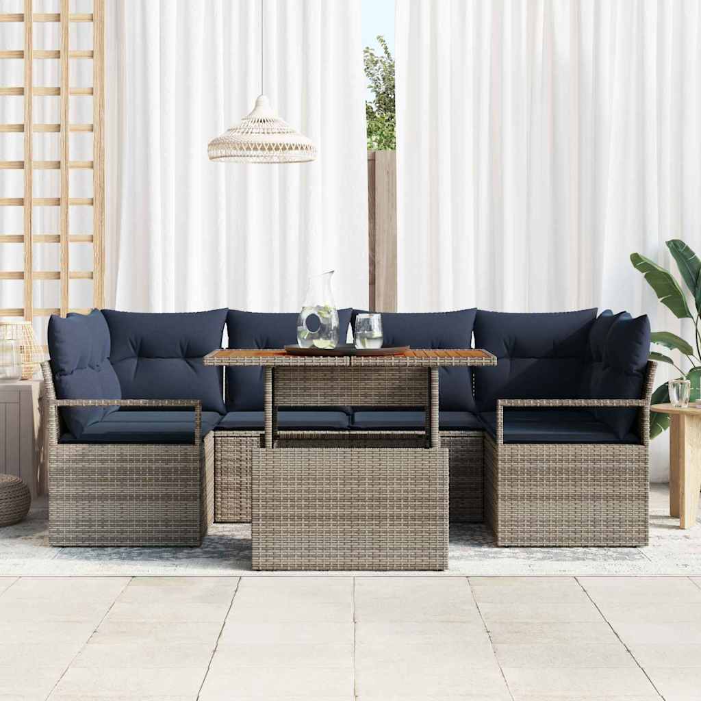 Tuin Sofa Set met kussen 7 pcs grijs en marineblauw is nu te koop bij PeponiXL, paradijselijk wonen!