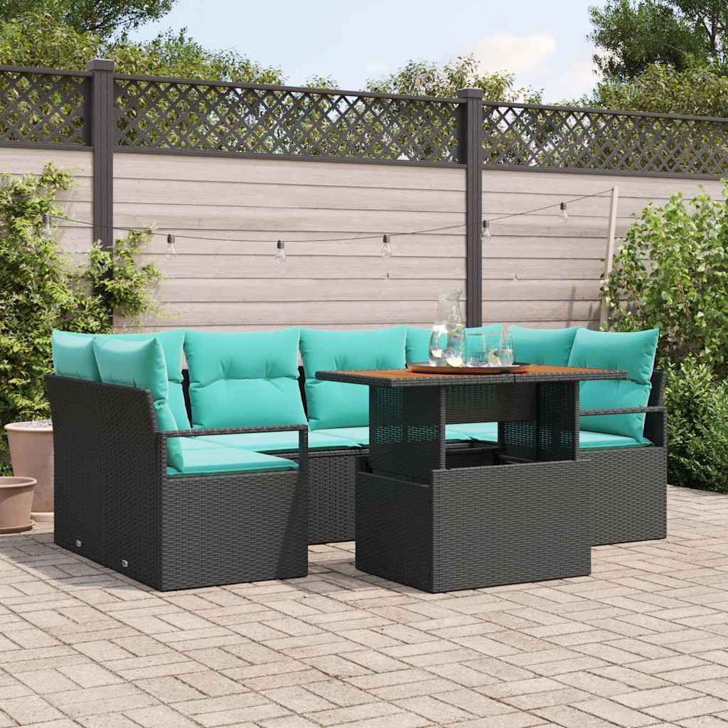 Tuin Sofa Set met kussen 7 pcs Zwart en blauw is nu te koop bij PeponiXL, paradijselijk wonen!