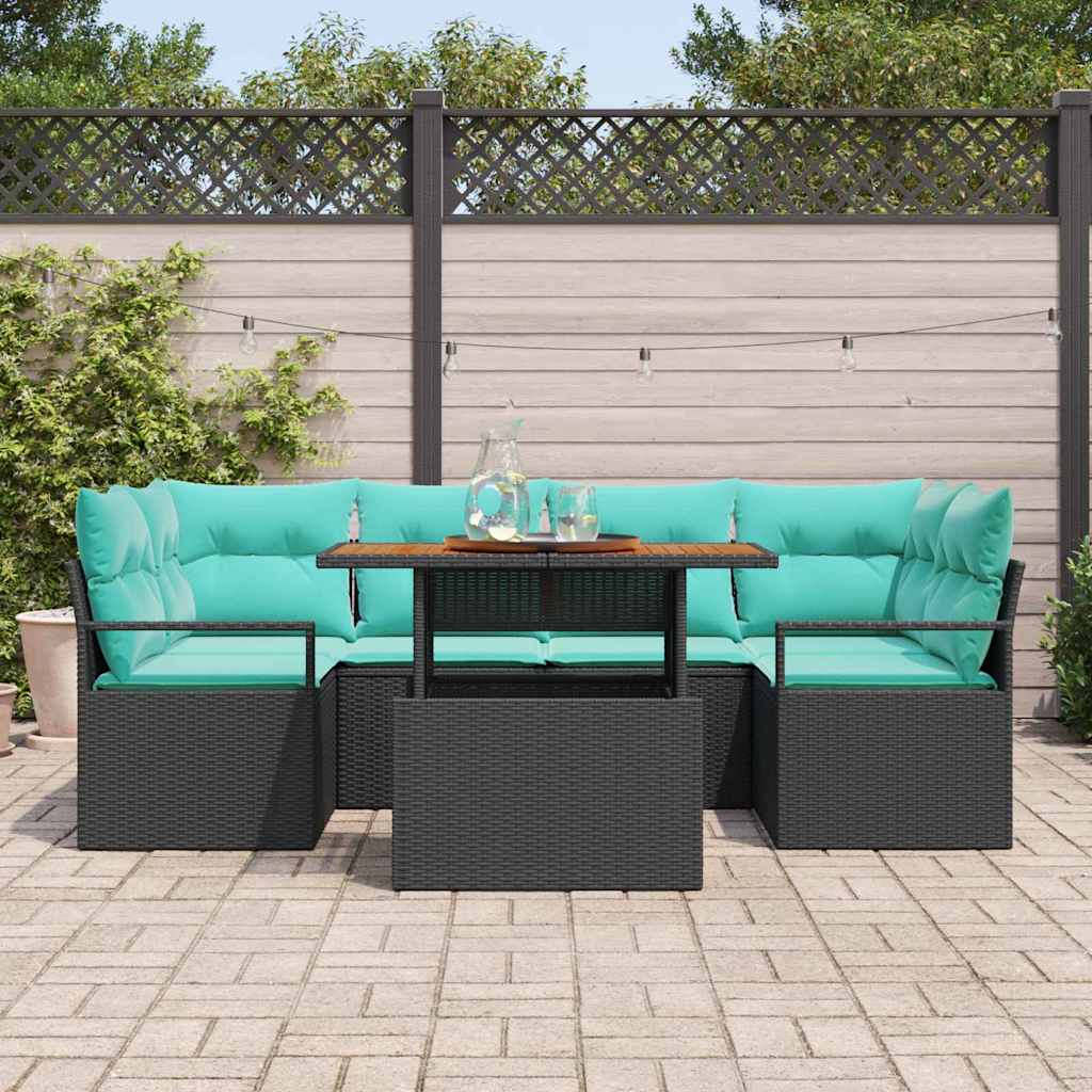 Tuin Sofa Set met kussen 7 pcs Zwart en blauw is nu te koop bij PeponiXL, paradijselijk wonen!