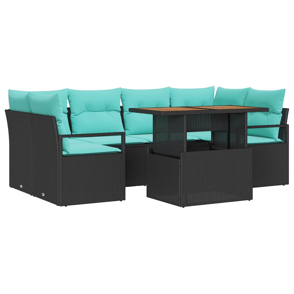 Tuin Sofa Set met kussen 7 pcs Zwart en blauw is nu te koop bij PeponiXL, paradijselijk wonen!