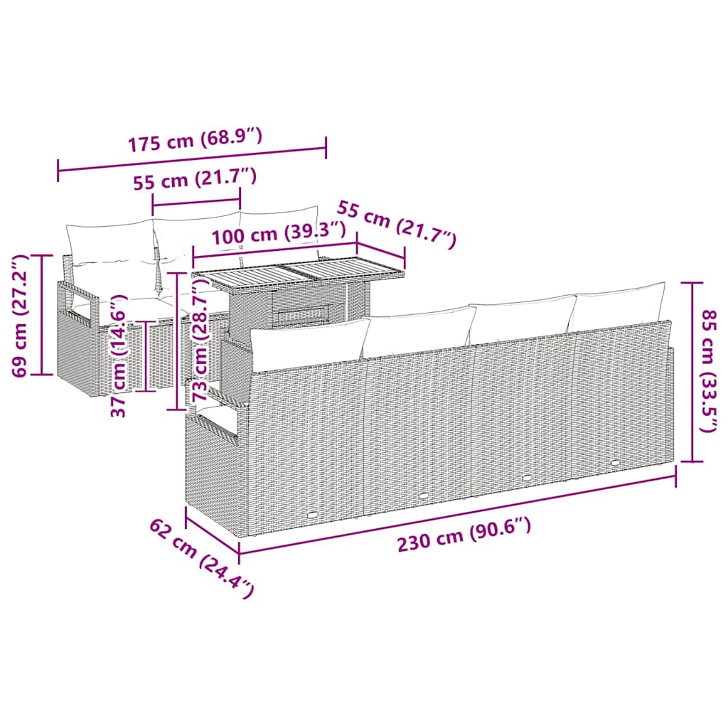 Tuin Sofa Set met kussen met kussen 8 pcs Zwart en Bruin is nu te koop bij PeponiXL, paradijselijk wonen!