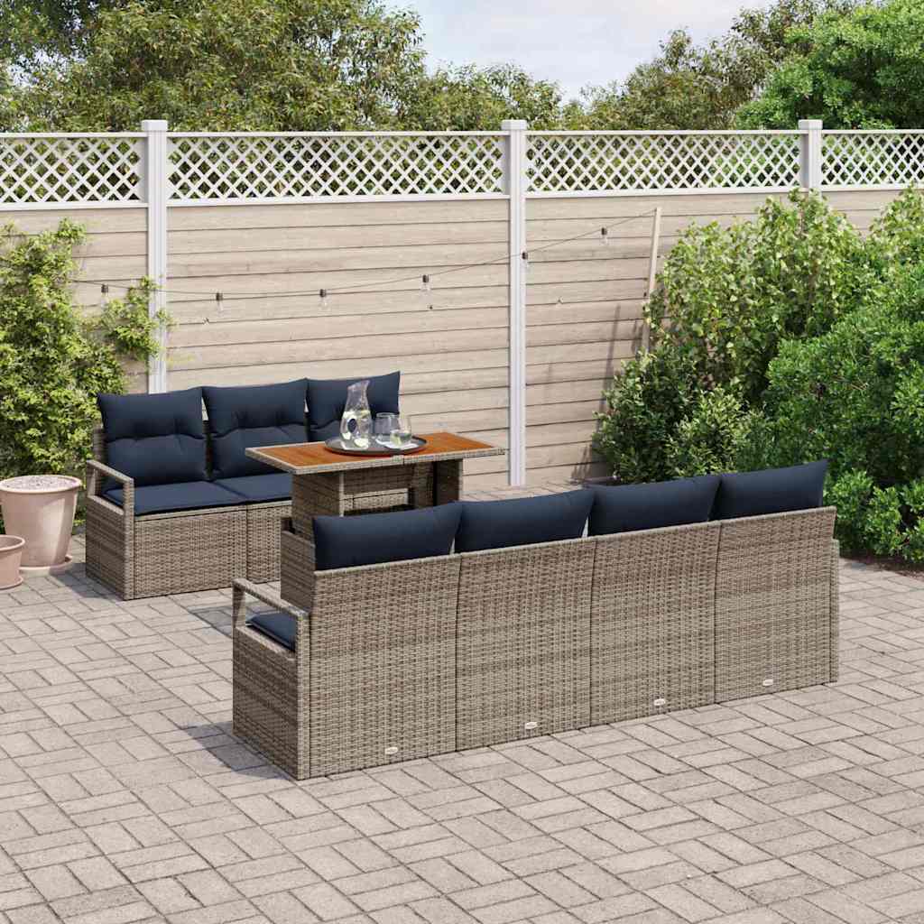Tuin Sofa Set met kussen met kussen 8 pcs Grijs en Blauw is nu te koop bij PeponiXL, paradijselijk wonen!