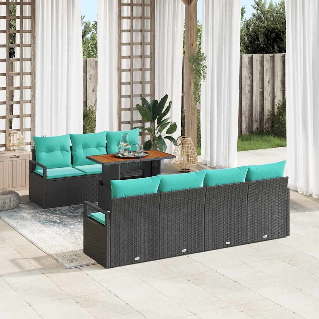 Tuin Sofa Set met kussen met kussen 8 pcs Zwart en Blauwgroen is nu te koop bij PeponiXL, paradijselijk wonen!