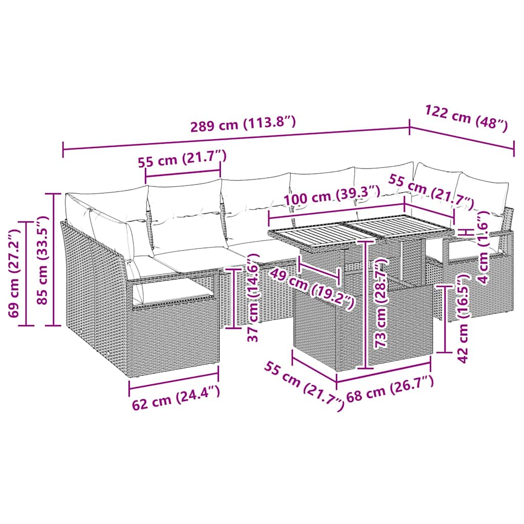 Tuin Sofa Set met kussen 8 pcs Grijs en Bruin is nu te koop bij PeponiXL, paradijselijk wonen!