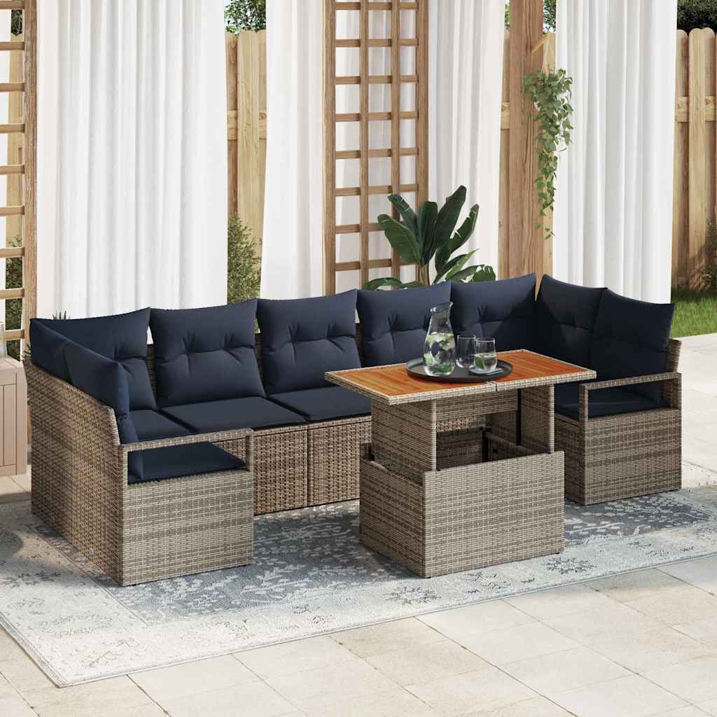 Tuin Sofa Set met kussen 8 pcs Grijs en Marineblauw is nu te koop bij PeponiXL, paradijselijk wonen!