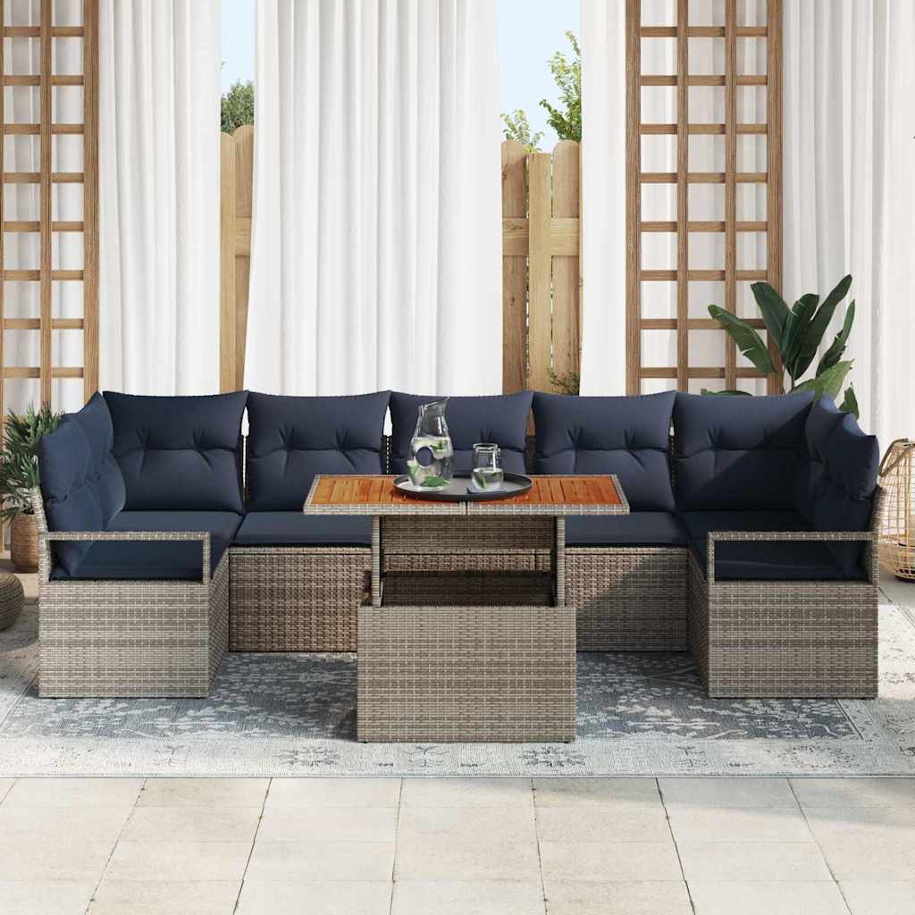 Tuin Sofa Set met kussen 8 pcs Grijs en Marineblauw is nu te koop bij PeponiXL, paradijselijk wonen!