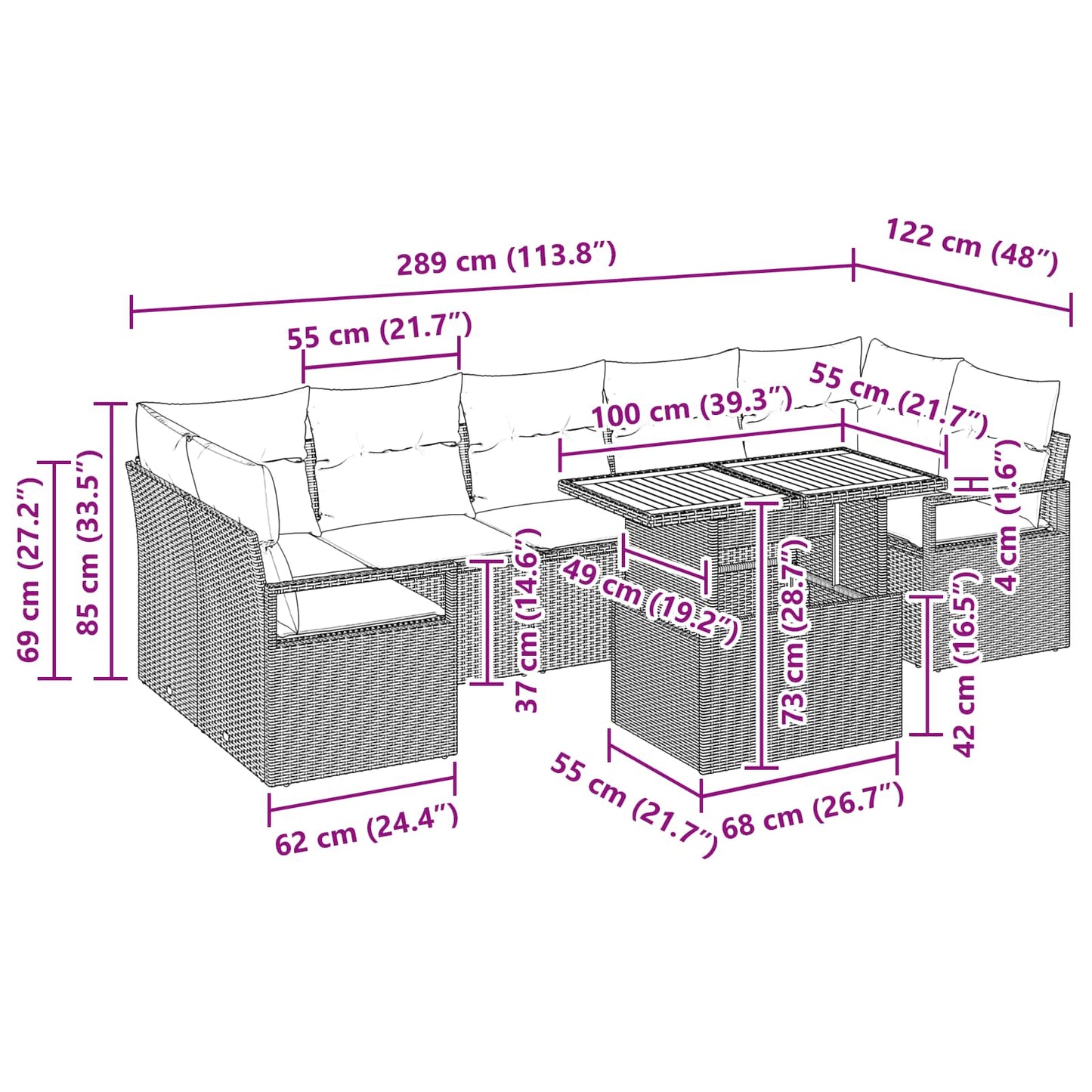 Tuin Sofa Set met kussen 8 pcs Grijs en Marineblauw is nu te koop bij PeponiXL, paradijselijk wonen!