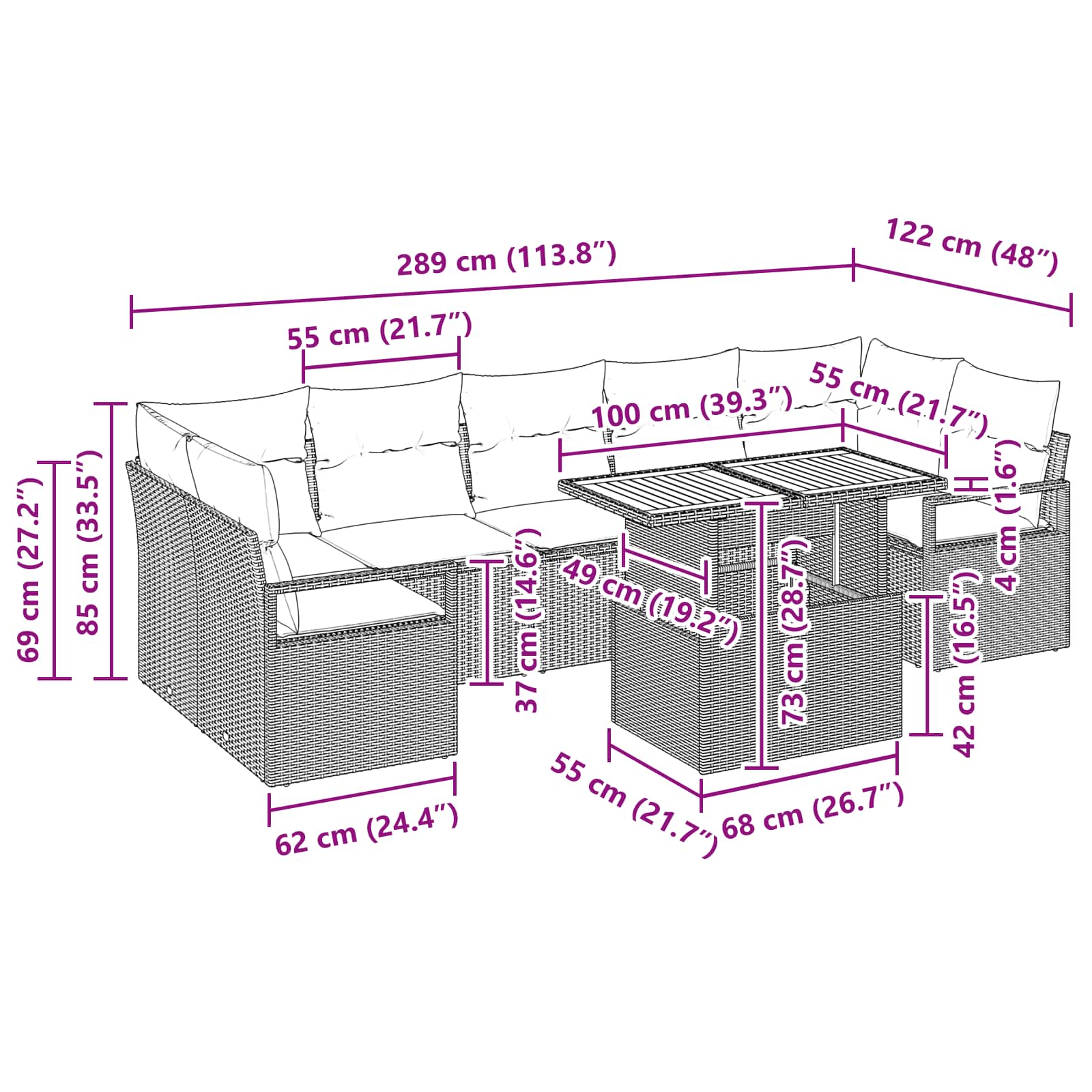 Tuin Sofa Set met kussen 8 pcs Grijs en Marineblauw is nu te koop bij PeponiXL, paradijselijk wonen!