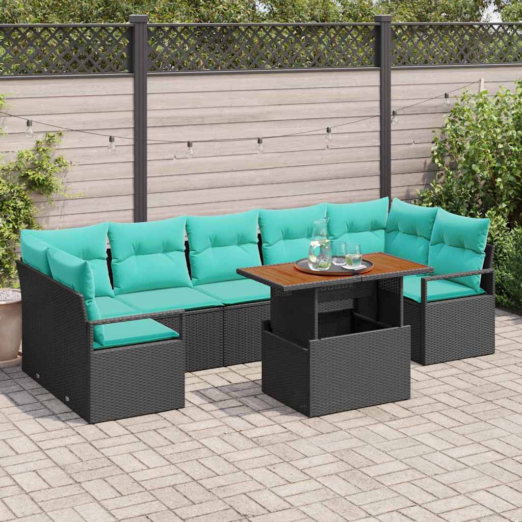 Tuin Sofa Set met kussen 8 pcs Zwart en Blauwgroen is nu te koop bij PeponiXL, paradijselijk wonen!