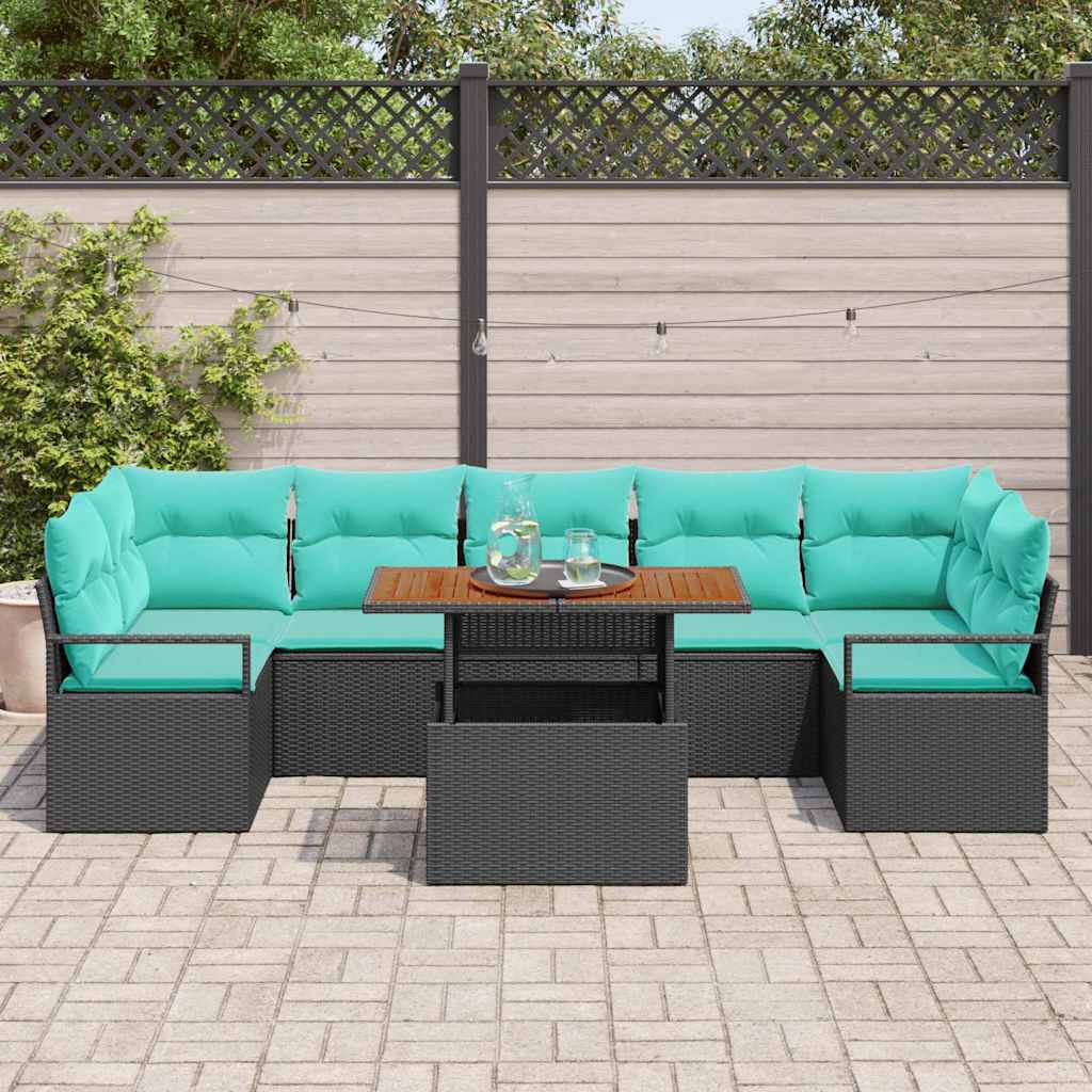 Tuin Sofa Set met kussen 8 pcs Zwart en Blauwgroen is nu te koop bij PeponiXL, paradijselijk wonen!