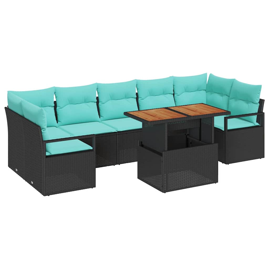 Tuin Sofa Set met kussen 8 pcs Zwart en Blauwgroen is nu te koop bij PeponiXL, paradijselijk wonen!