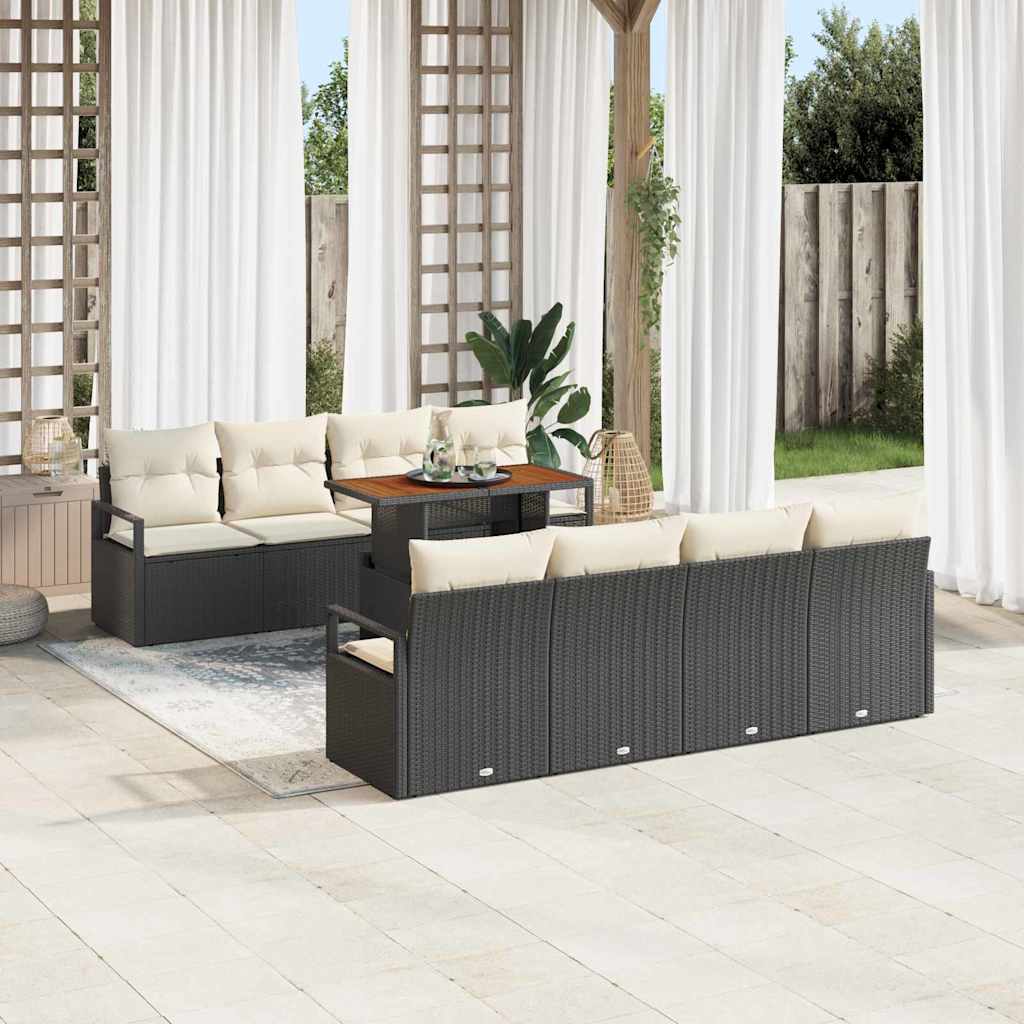 Tuin Sofa Set met kussen met kussen 9 pcs Zwart en Crème is nu te koop bij PeponiXL, paradijselijk wonen!