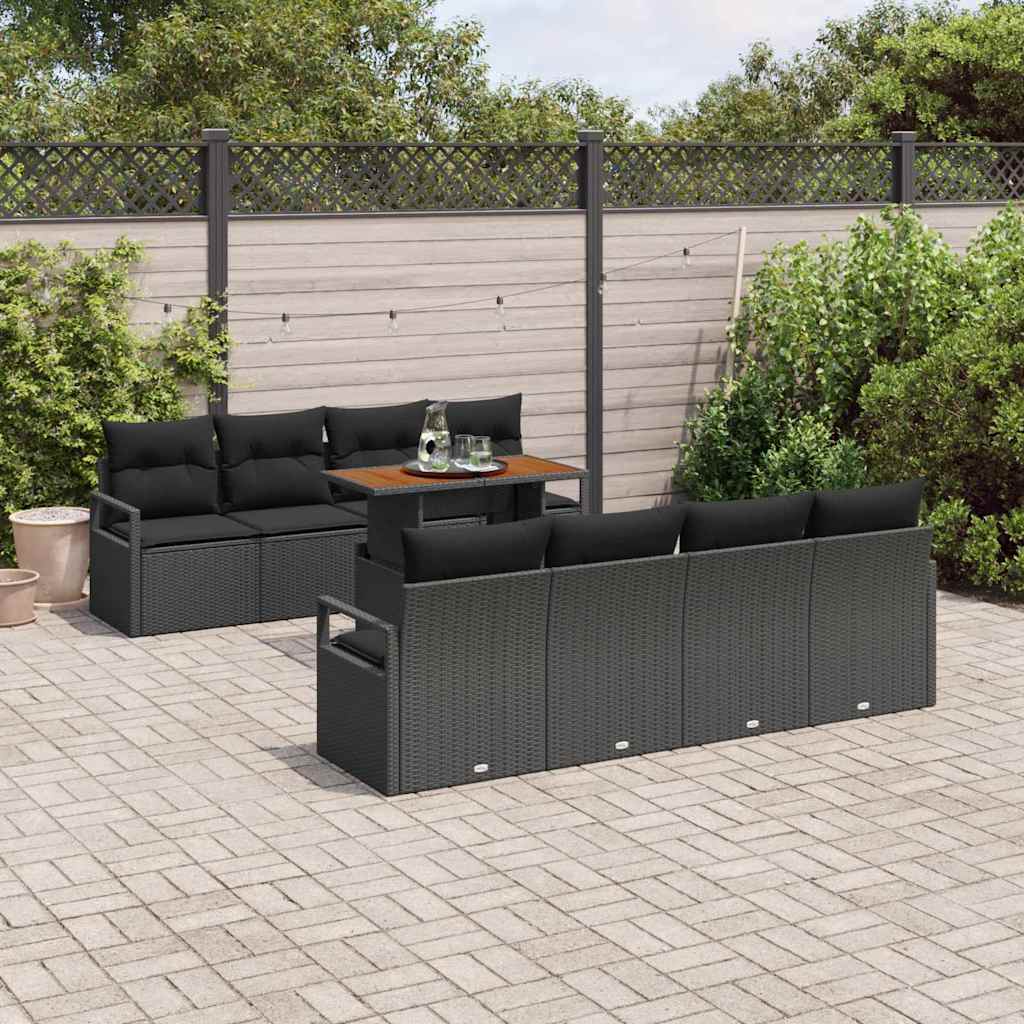Tuin Sofa Set met kussen met kussen 9 pcs Zwart en Bruin is nu te koop bij PeponiXL, paradijselijk wonen!