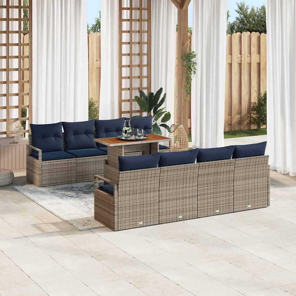 Tuin Sofa Set met kussen 9 pcs Grijs en Marineblauw is nu te koop bij PeponiXL, paradijselijk wonen!