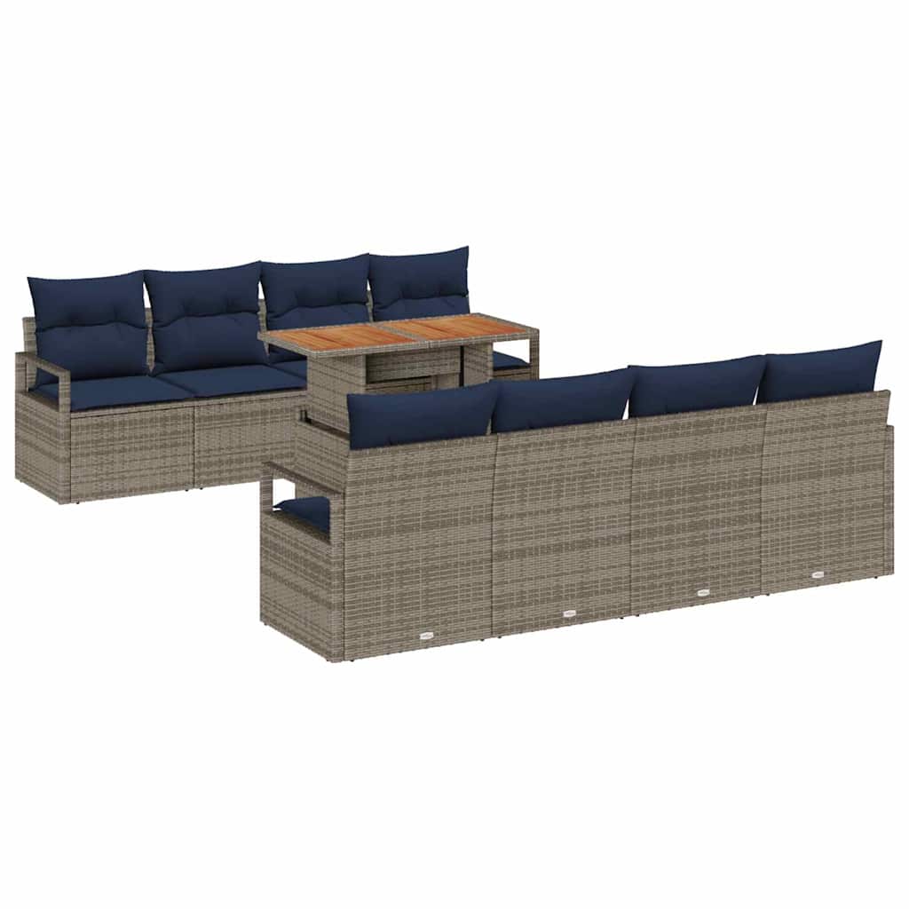 Tuin Sofa Set met kussen 9 pcs Grijs en Marineblauw is nu te koop bij PeponiXL, paradijselijk wonen!