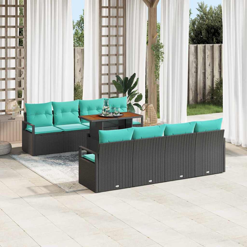 Tuin Sofa Set met kussen 9 pcs Zwart en Blauwgroen is nu te koop bij PeponiXL, paradijselijk wonen!