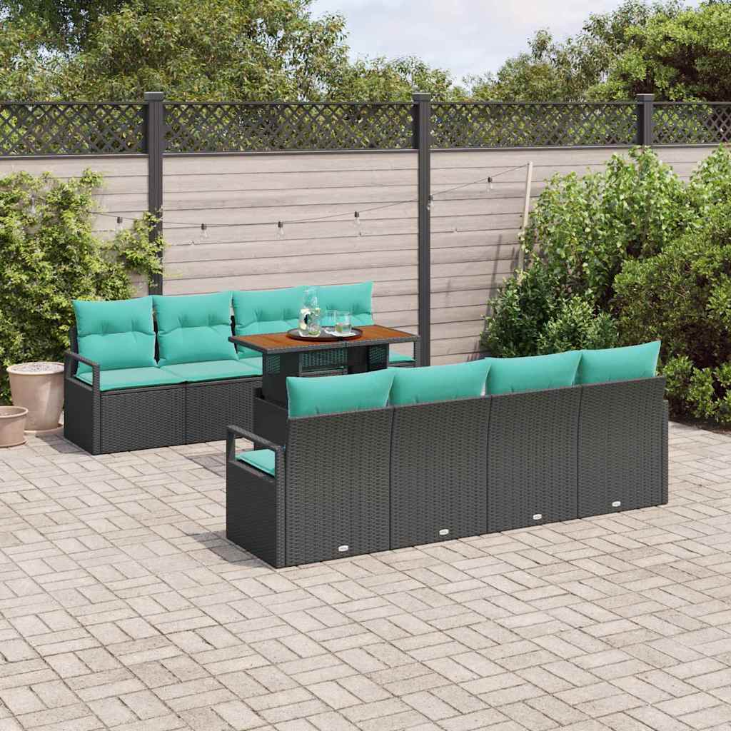 Tuin Sofa Set met kussen 9 pcs Zwart en Blauwgroen is nu te koop bij PeponiXL, paradijselijk wonen!