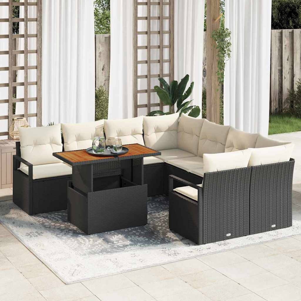 Tuin Eetset met kussen 9 pcs Zwart en Crème is nu te koop bij PeponiXL, paradijselijk wonen!