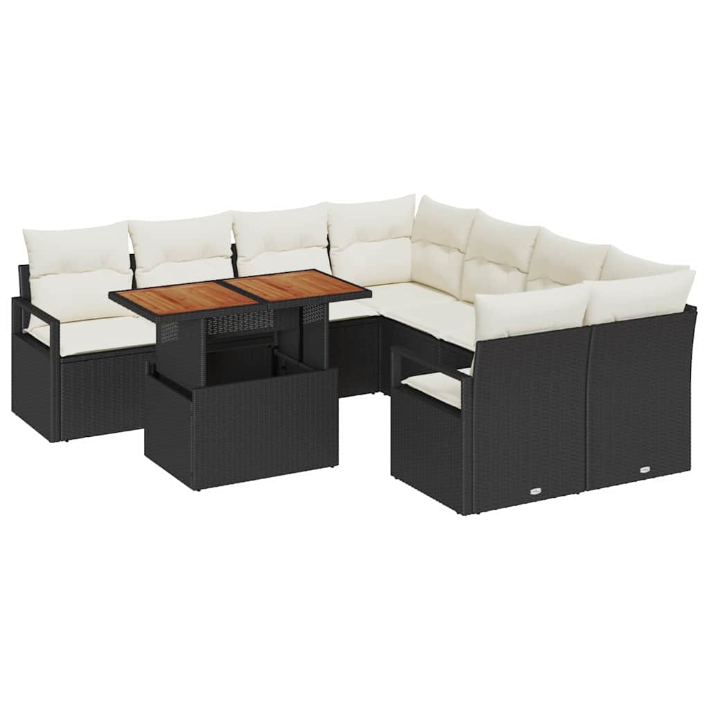 Tuin Eetset met kussen 9 pcs Zwart en Crème is nu te koop bij PeponiXL, paradijselijk wonen!