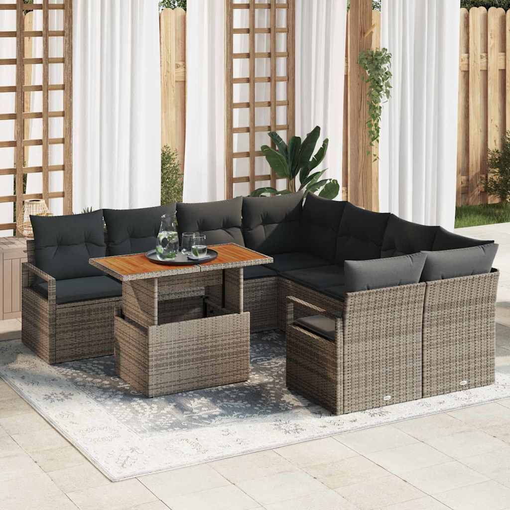 Tuin Eetset met kussen 9 pcs Grijs en Bruin is nu te koop bij PeponiXL, paradijselijk wonen!