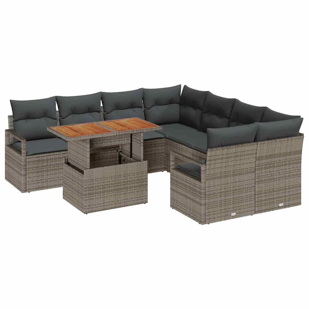 Tuin Eetset met kussen 9 pcs Grijs en Bruin is nu te koop bij PeponiXL, paradijselijk wonen!