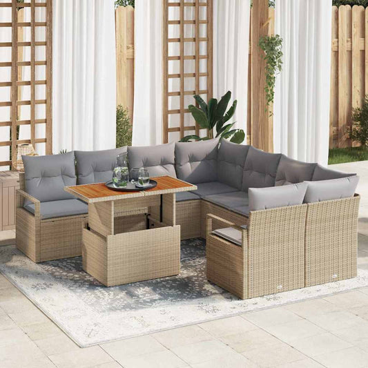 Tuin Eetset met kussen 9 pcs Beige en Grijs is nu te koop bij PeponiXL, paradijselijk wonen!