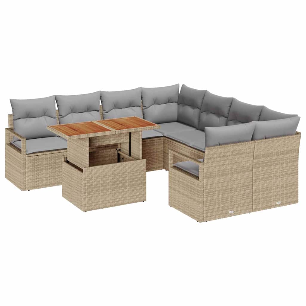 Tuin Eetset met kussen 9 pcs Beige en Grijs is nu te koop bij PeponiXL, paradijselijk wonen!