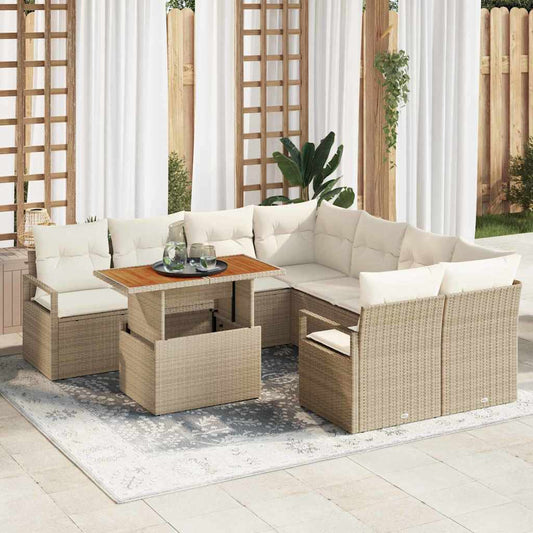 Tuin Eetset met kussen 9 pcs Beige en Crème is nu te koop bij PeponiXL, paradijselijk wonen!