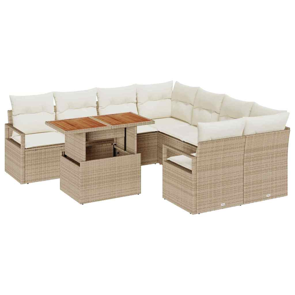 Tuin Eetset met kussen 9 pcs Beige en Crème is nu te koop bij PeponiXL, paradijselijk wonen!