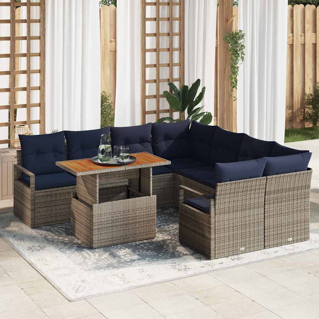 Tuin Eetset met kussen 9 pcs Grijs en Marineblauw is nu te koop bij PeponiXL, paradijselijk wonen!