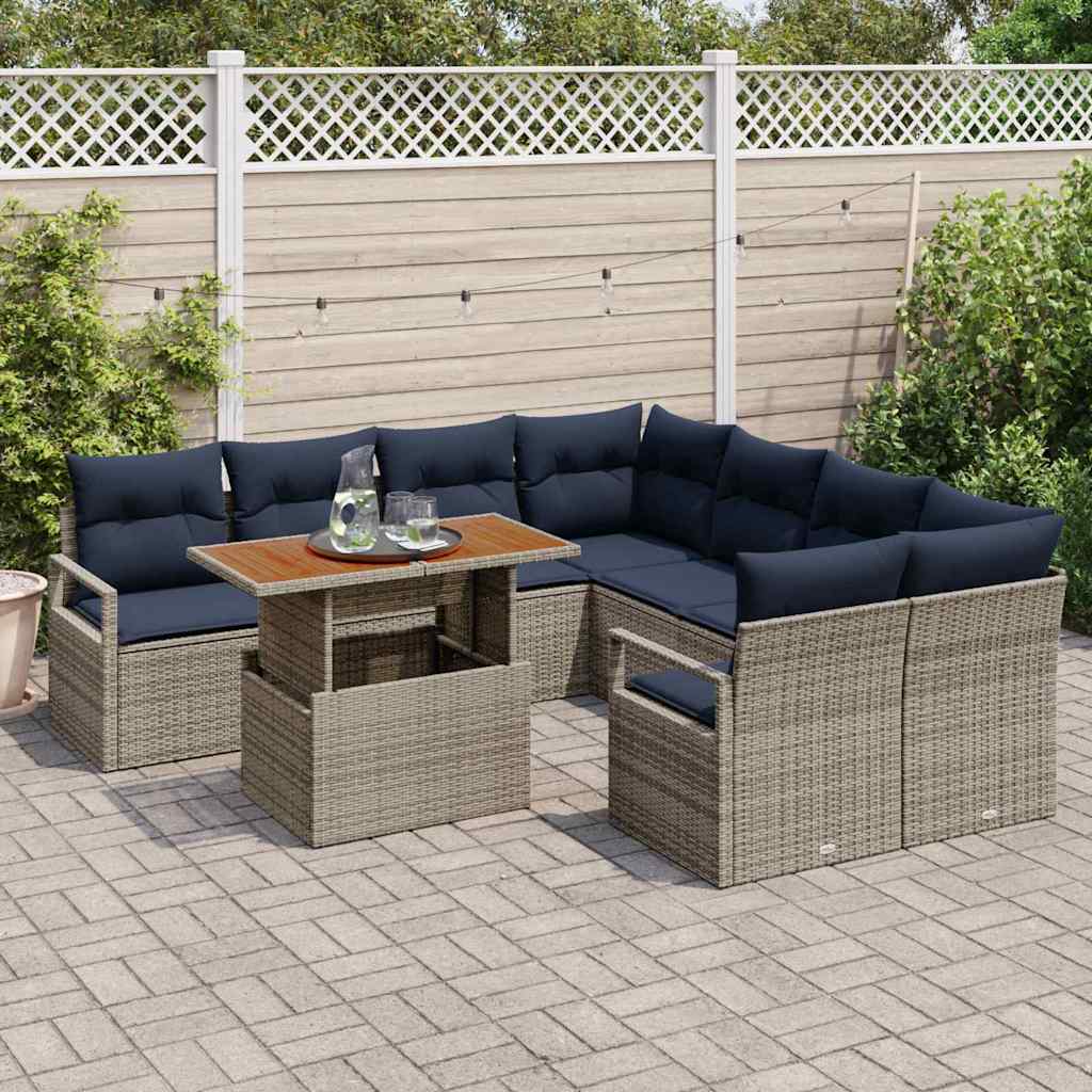 Tuin Eetset met kussen 9 pcs Grijs en Marineblauw is nu te koop bij PeponiXL, paradijselijk wonen!