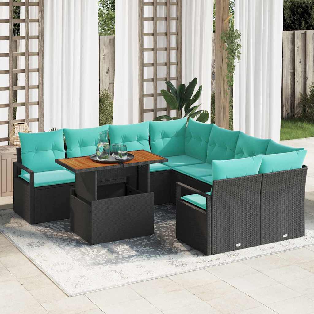 Tuin Eetset met kussen 9 pcs Zwart en Blauwgroen is nu te koop bij PeponiXL, paradijselijk wonen!