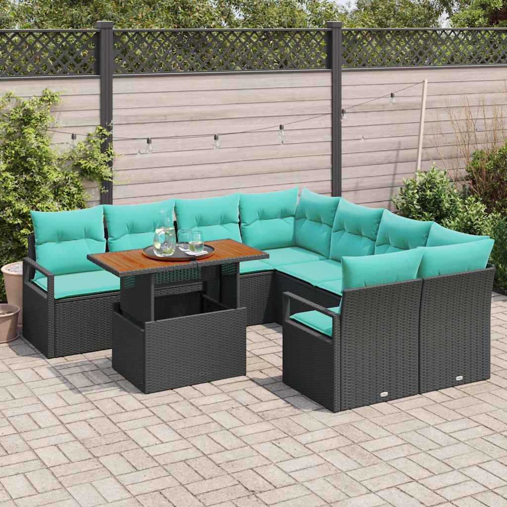 Tuin Eetset met kussen 9 pcs Zwart en Blauwgroen is nu te koop bij PeponiXL, paradijselijk wonen!