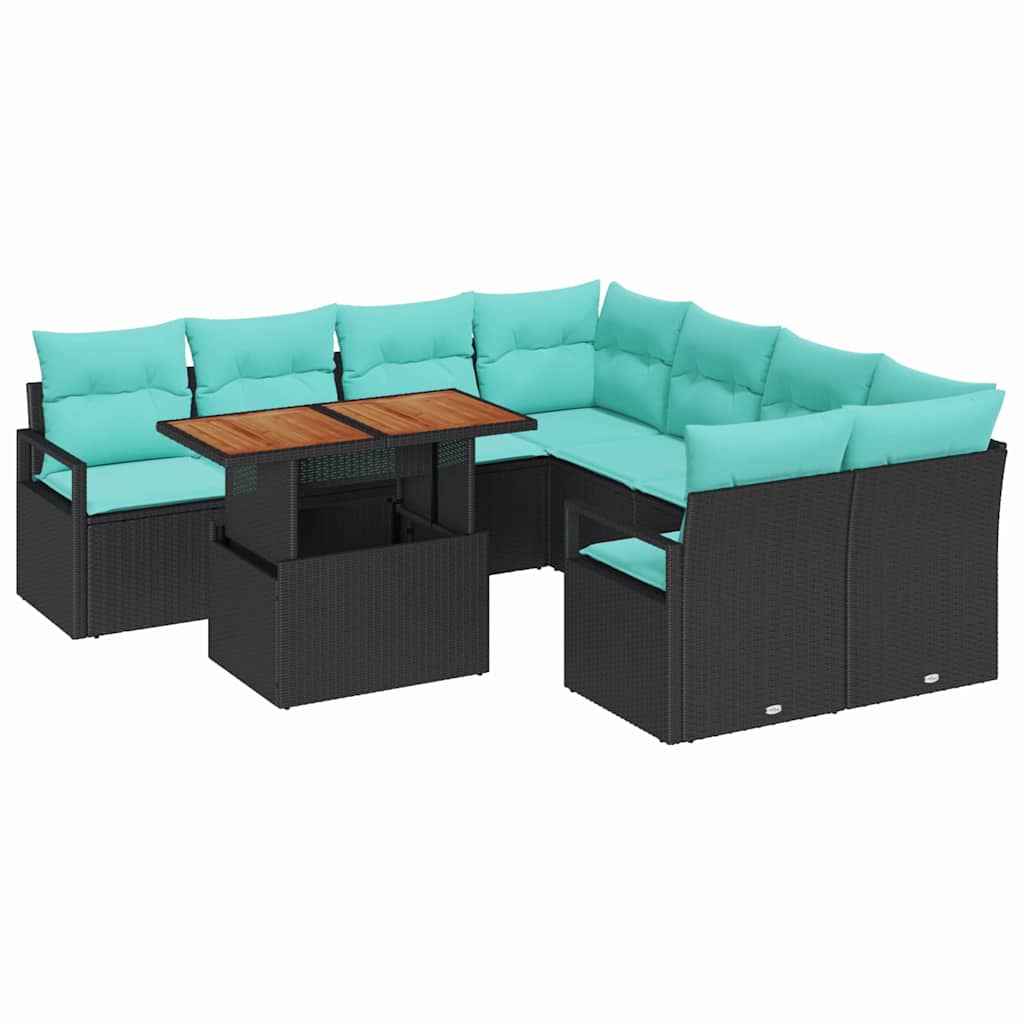 Tuin Eetset met kussen 9 pcs Zwart en Blauwgroen is nu te koop bij PeponiXL, paradijselijk wonen!