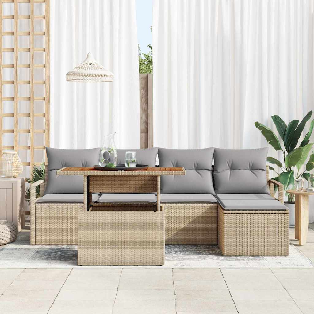 Tuin Eetset met kussen 6 pcs Beige en Grijs is nu te koop bij PeponiXL, paradijselijk wonen!