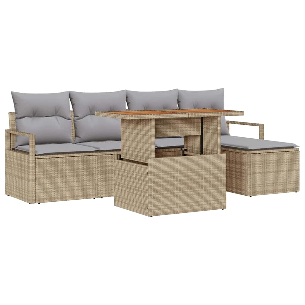 Tuin Eetset met kussen 6 pcs Beige en Grijs is nu te koop bij PeponiXL, paradijselijk wonen!