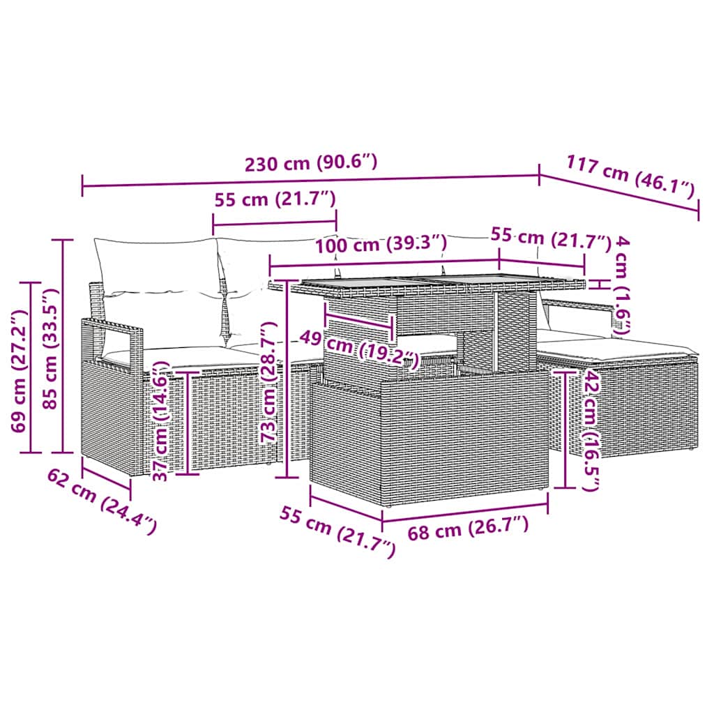 Tuin Eetset met kussen 6 pcs Beige en Grijs is nu te koop bij PeponiXL, paradijselijk wonen!