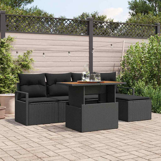 Tuin Eetset met kussen 6 pcs Zwart en Bruin is nu te koop bij PeponiXL, paradijselijk wonen!