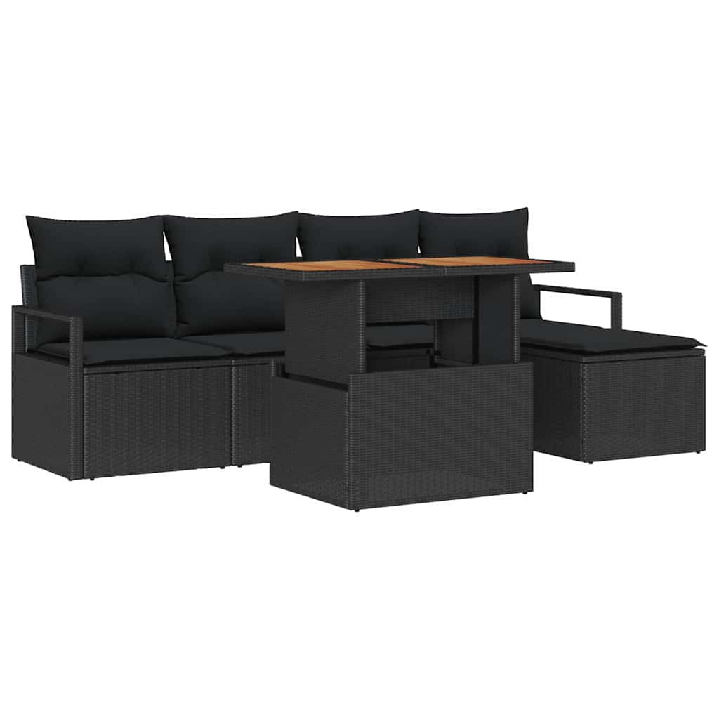 Tuin Eetset met kussen 6 pcs Zwart en Bruin is nu te koop bij PeponiXL, paradijselijk wonen!