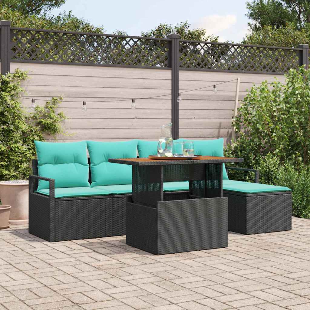Tuin Eetset met kussen 6 pcs Zwart en Blauwgroen is nu te koop bij PeponiXL, paradijselijk wonen!