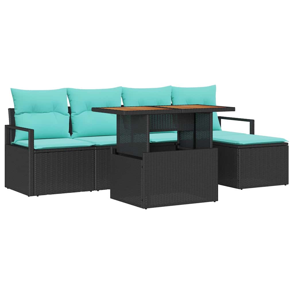 Tuin Eetset met kussen 6 pcs Zwart en Blauwgroen is nu te koop bij PeponiXL, paradijselijk wonen!