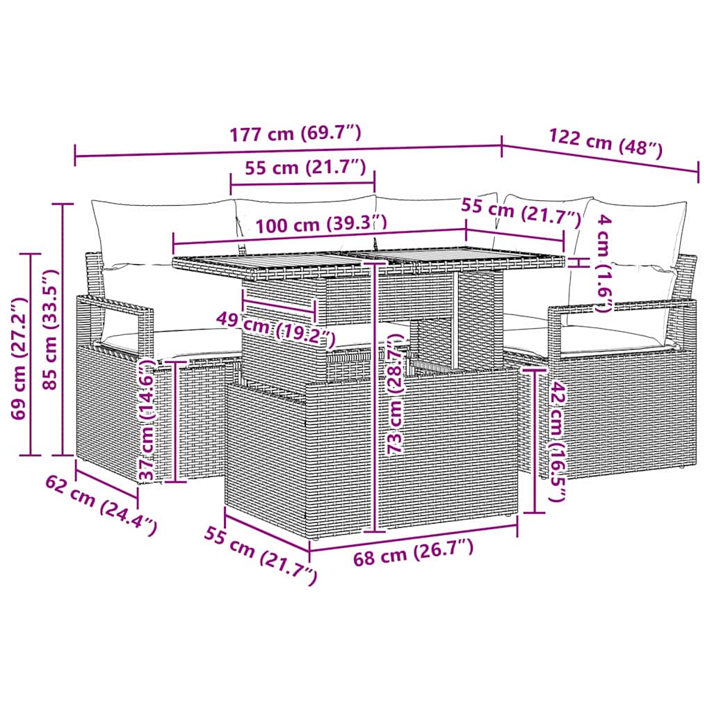 Tuin Eetset met kussen 5 pcs Grijs en Bruin is nu te koop bij PeponiXL, paradijselijk wonen!