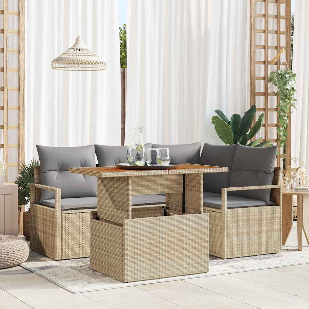 Tuin Eetset met kussen 5 pcs Beige en Grijs is nu te koop bij PeponiXL, paradijselijk wonen!