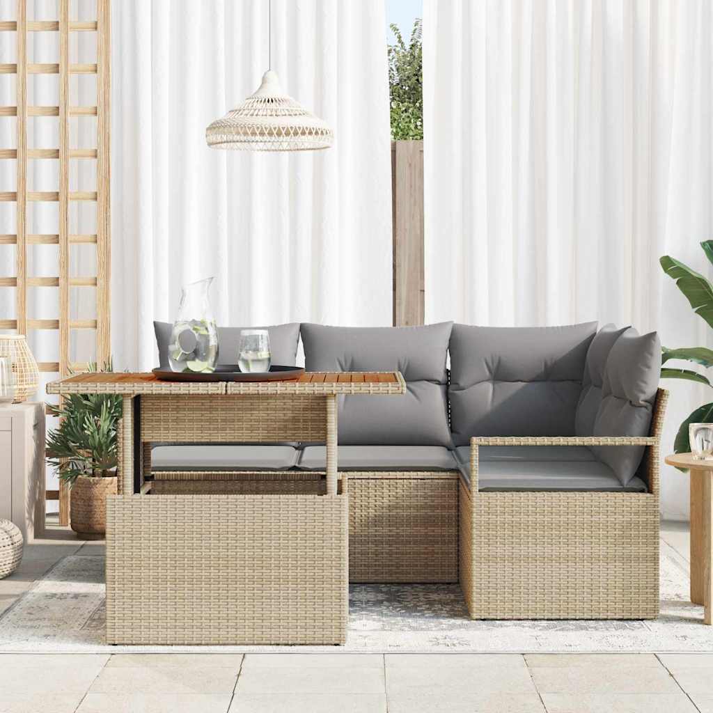 Tuin Eetset met kussen 5 pcs Beige en Grijs is nu te koop bij PeponiXL, paradijselijk wonen!