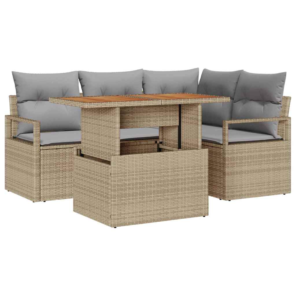 Tuin Eetset met kussen 5 pcs Beige en Grijs is nu te koop bij PeponiXL, paradijselijk wonen!