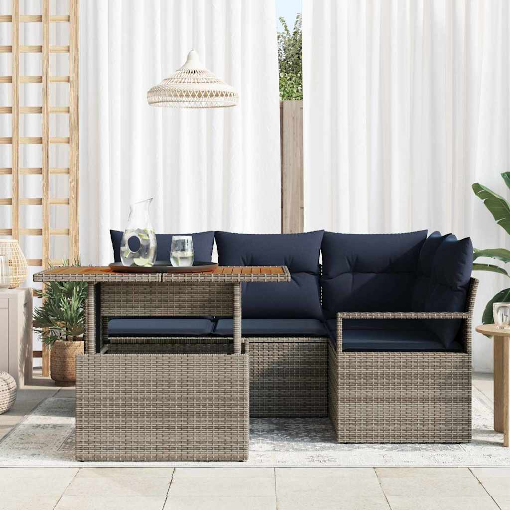 Tuin Eetset met kussen 5 pcs Grijs en Marineblauw is nu te koop bij PeponiXL, paradijselijk wonen!