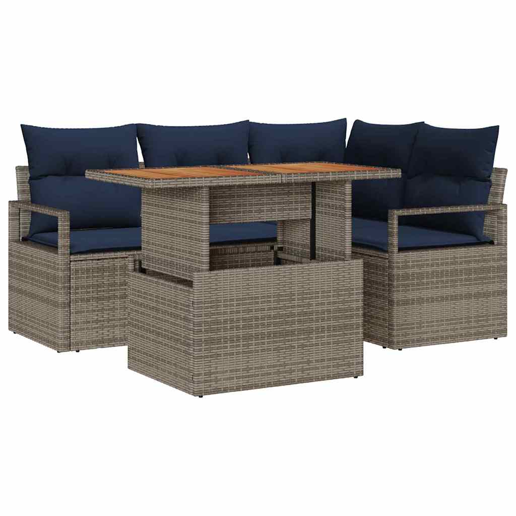 Tuin Eetset met kussen 5 pcs Grijs en Marineblauw is nu te koop bij PeponiXL, paradijselijk wonen!